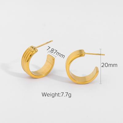 China Unistyle Fashion Mens TRENDY Earrings Tile Ridge Pattern 18k Gold Plated Stainless Steel Earring Findings for sale