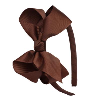 China Latest Trending New Brand Solid Color Bow Hair Band Brown Solid Color Bow Hair Bands Accessory For Kids Organizer for sale