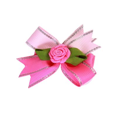 China For girls beauty 100pcs premium quality lower shipping Korea metal satin ribbon small flower pink hair clips for girls for sale