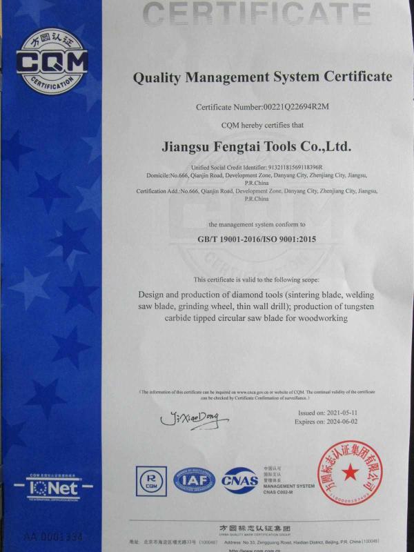 ISO9001 - Jiangsu Fengtai Tools Co., Ltd.