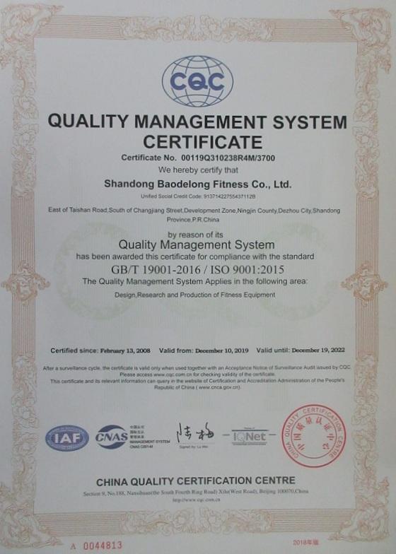 ISO9001 - Shandong Baodelong Fitness Co., Ltd.