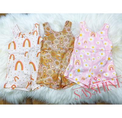 China Breathable Girl's Shortie Romper Kids Summer Rainbow Print Rompers Baby Flower Sleeveless Overalls Personalized Suspenders for sale