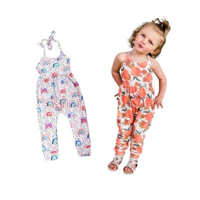 China Cute Personalized Floral Printed Baby Jumpsuit Summer Peach Kid Overalls Romper Hot Selling Loungewear for sale