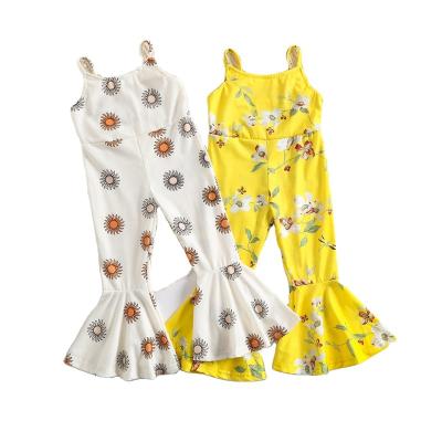 China 2022 Kids Summer Flower Print One-Piece Toddler Rocket Pants Breathable Floral Baby Shape Sunflower Overalls for sale