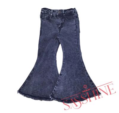 China Girls Western Style Bell Bottom Bell Bottom Kids Bell Bottom Jeans Baby Fashion Rocket Breathable Hot Selling Acid Washed Black Pants for sale