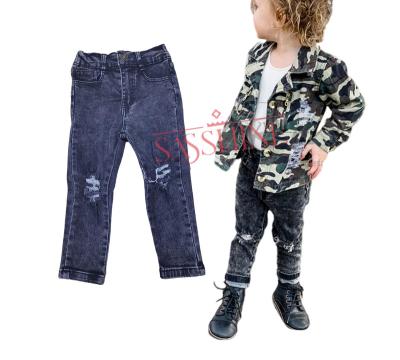 China Anti-Wrinkle RTS Boys Black Washed Pencil Pants Kids Fashion Distressed Skinny Comfy Jeans for sale