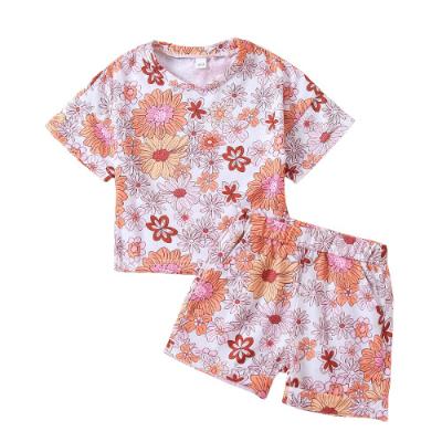 China Viable Girls Jessica Floral Outfit Toddler Baby Summer Flower Print Tracksuits Sets Kids Full Shorts Outfits 2PCS Kids Clothing Set for sale