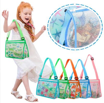 China 2022 Summer Fashion Summer Printed Children's Mesh Beach Seashell Bag Children Cartoon Printing Shell Toys Storage Collecting Mesh Bag for sale