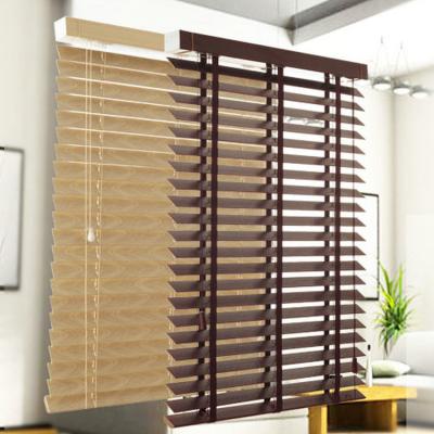 China Custom Size Waterproof Fauxwood Cordless Blinds Wooden Curtain Black Wood Shade Blinds for sale