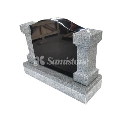 China Customized American Black Modern Style And New Design Gray Frame Granite Nesting Headstone Drawing Headstone And Monuments for sale