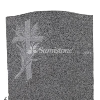 China Modern American Style Cross Carving Headstone Gray Granite Headstone Straight for sale