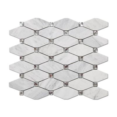 China Samistone Mix Popular Natural Stone Glass Octagon Parquet Backsplash Carrara White Marble Mosaic Tiles For Kitchen for sale