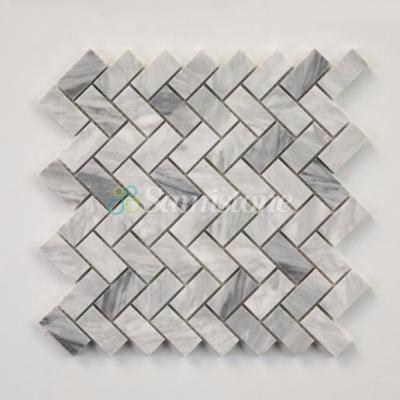 China Herringbone Kitchen Backsplash of Samistone Carrara Gray Marble Mosaic Tiles For Flooring for sale