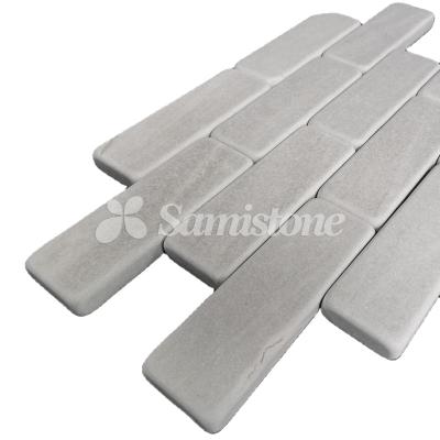 China Samistone Parquet Tumbled Cinderella Gray Marble Limestone Brick Strip Small Slabs for Exterior for sale