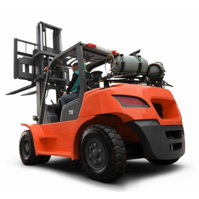 China Building Material Shops CE Low Price 4.5m 3 Step Mast Gasoline Forklift 7tons Fork Lifter for sale