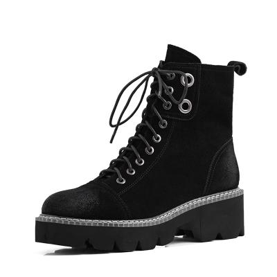 China Anti-Smell Black Motorcycle Lace Up Rubber Sole Boots Retro Boots Lady Boots Short Outdoor Woman Shoes for sale