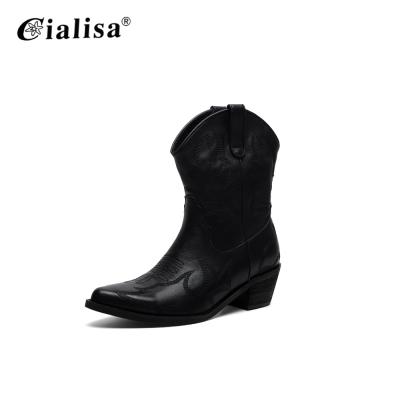 China Best Anti-Smell Winter Mid Calf Cowboy Stylish Comfortable Booties For Women for sale