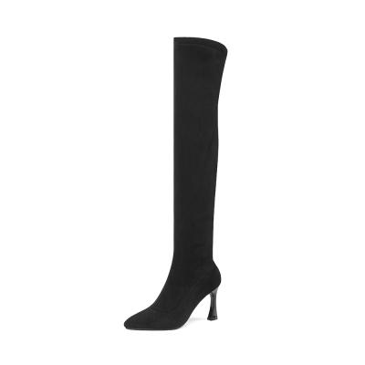 China Wholesale Cheapest Factory Price Anti-odor Genuine Leather Black High Heel Over The Knee Woman Boots for sale