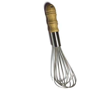 China High Quality Wooden Handle Stainless Steel Cooking Egg Beater Large Size Viable for sale