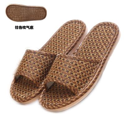 China Fashion Trend Men's Natural Bamboo Rattan Grass Summer Home Couple Non-slip Straw Mat Slippers Indoor Unisex Slippers for sale