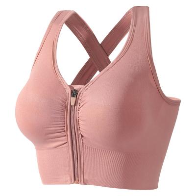 China Wholesale Custom Breathable Logo Women Gym Running Adjustable Shockproof Underwear Yoga Bra Plus Size Sports Bra With Front Zipper for sale