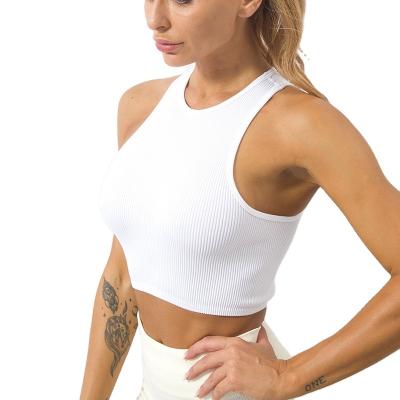 China 2022 Breathable New Seamless Yoga Wear Threaded Quick Dry Ribbed Bra Women Summer Sexy Tank Tops Sleeveless Vest Fitness Underwear Sports for sale