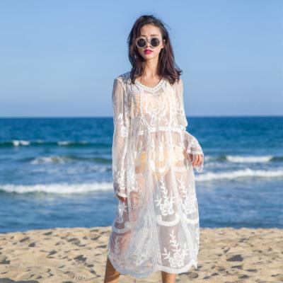 China 2022 Kimono Plus Size Bikinx Mesh Cover Up Swimsuit Cover-UPS Summer Fashion Women Long Beach Robe Tunic Knit Beach Cover Up Robe for sale