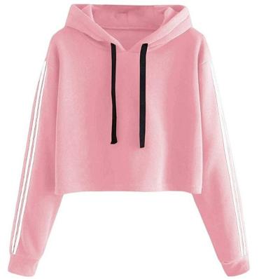 China Custom Logo Women Long Sleeve Crop Tops Breathable Casual Hooded Sweatshirt Hoodies Streetwear Soft Plain Plus Size Cropped Cotton Hoodie for sale