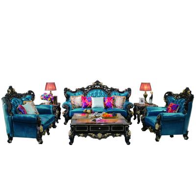 China Modular Royal Style Light Blue Leather Sofa Set Luxury Soft And Comfortable Living Room Sofa for sale