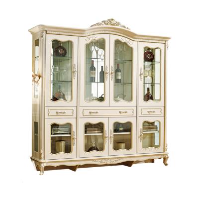 China High Quality Comfortable Durable Elegant European Wine Cabinet 4 Door Wooden Bar Wine Cabinet Living Room Glass Furniture for sale