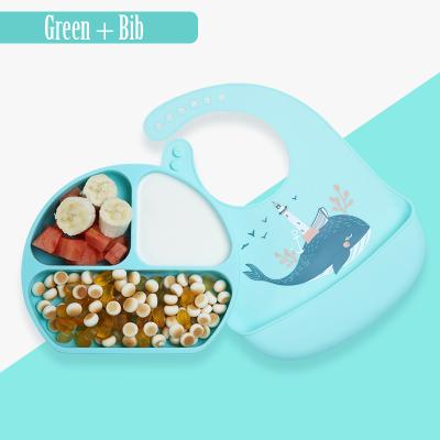 China Baby Feeding Food Grade Toddler Products Buries Dishwasher Microwave Refrigerator Safe Silicone Baby Suction Cup Bib Set for sale