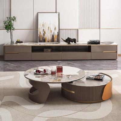 China Luxury Italian Marble Design Wooden Round Light Extendable Top Modern Coffee Table for sale