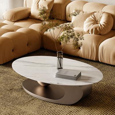 China New Design Modern Oval Marble Top Light Luxury Gold Coffee Table (Other) Adjustable for sale