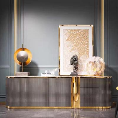 China Luxury High End Luxury Black Stripe Gold Edge Cabinet Villa Sideboard for sale