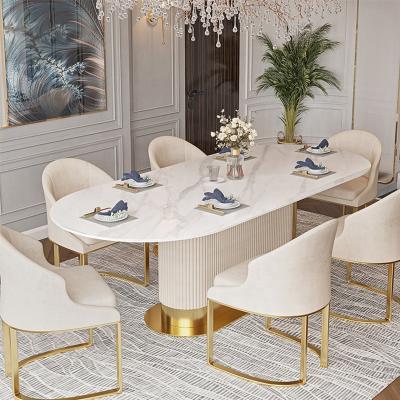 China Luxury Marble Top Dining Table and Luxury Italian Leather 6 Dining Chairs Dining Room Furniture Set for sale