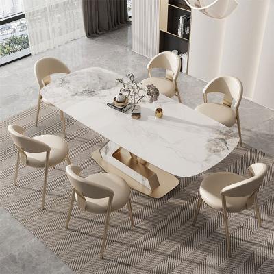 China Modern High End Luxury Gold Stainless Steel Furniture Table 6 Seaters Dining Room Set for sale