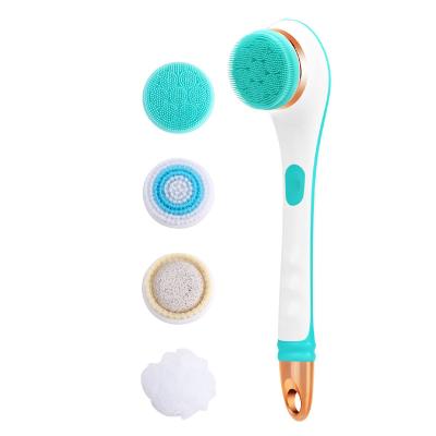 China Long Handle 4 in 1 Feature Mesh Soft Packing Colorful Color Refillable Ball Sponge Bath Body Reading Brush Natural Silicone for sale