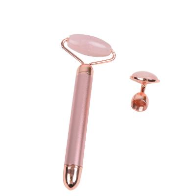 China Face Lift Real Rose Quartz Jade Roller With Certification Rose Stone Face Rohs Color Massager Feature Material Anti Electric Skin Lift for sale