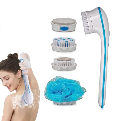 China Long Handle 5 in 1 SPA Electric Back Scrub Bath Body Brush Shower Brush To Exfoliate Silicone Long Handle Massage for sale