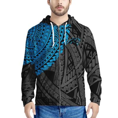 China Custom Drawstring Anti-wrinkle Nfle Carolina Football Team Men's Polynesian Tribal Hoodies Streetwear Gray Background With Blue Print Jacket for sale