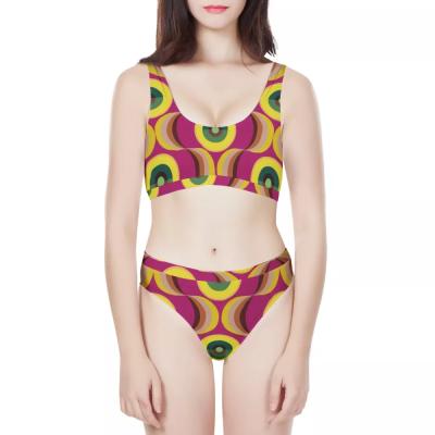 China Breathable Wholesale Tropical Women Tank Bikini Traditional African Tribal Service OEM ODM Service Style Women Swimwear Design Custom Sport Slit Bikini for sale