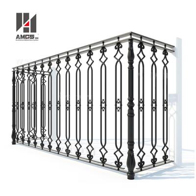 China Building Interior Staircase , Villa Decoration s Customized Elegant Fancy Wrought Iron Handrail for sale