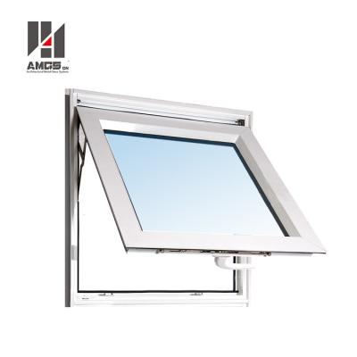 China Modern Folding Aluminum Window s , Water Storm Screen Simple Design Hinge Sound Proof Frosted Tempered Glass Top Hung Aluminum Window for sale