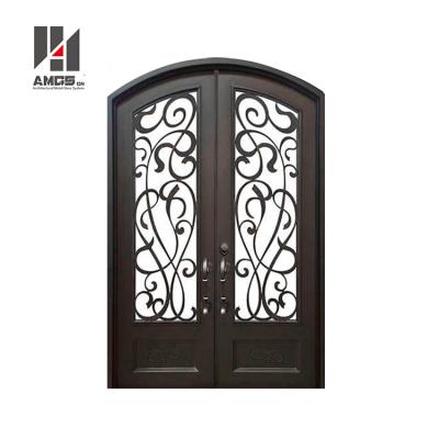 China Swing Interior Or Exterior Modern Design House Doors ,s Garden Security Frosted Tempered Glass Decorative Wrought Iron Door for sale