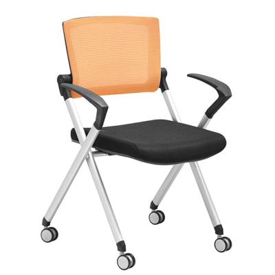 China Armless Aluminum Stackable Mesh Fabric Folding Conference Chairs 100mm Gas Lift for sale