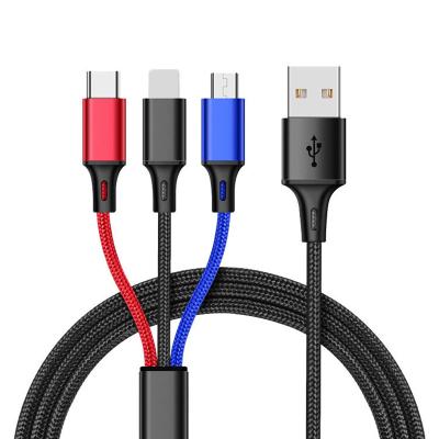 China MP3/MP4 Player OEM Mobile Phone Cable Charging Nylon And Hardware Multifunctional Design 3 Band IN 1 Data Cable 1m for sale