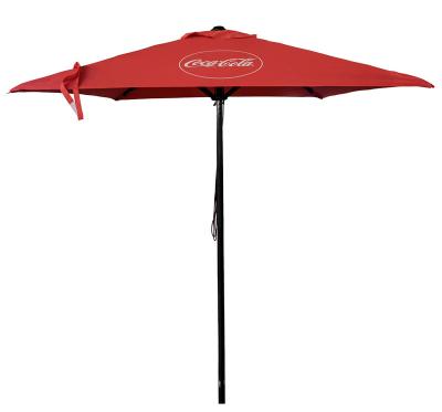 China Modern Aluminum Frame 2x2m Red Cola Outdoor Advertising Umbrella Open By Pulley System for sale