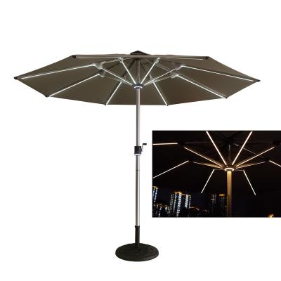 China Minimalist 3m 8 Ribs Aluminum Frame Large Patio Umbrella With Solor Power LED Light for sale