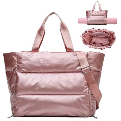 China Foldable Duffle Bag Gym Yoga Bag Women Gym Sports Bag Waterproof Swimming Duffle Tote Bags Fitness Shoulder Handbag Nylon Yoga Mat Blosa Pink Weekend Travel for sale