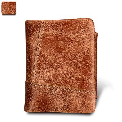 China Crazy Horse new waterproof leather men's wallet brush men's and women's zipper wallet anti-theft leather purse for sale